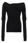 Rick Owens Hollywood Banana Off-shoulder Ruched T-shirt In Black