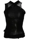 Rick Owens Crossover V-necked Sheer Sleeveless Top In Black