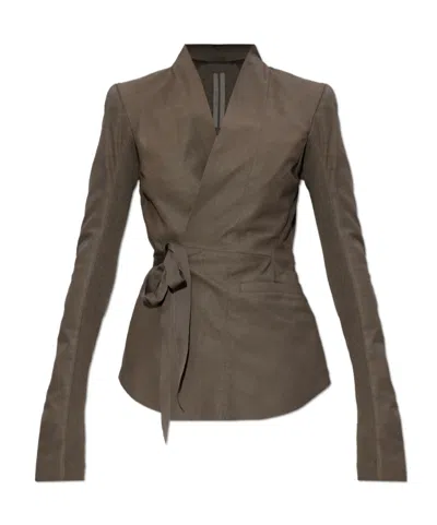 Rick Owens Hollywood Belted Wrap Jacket In Brown