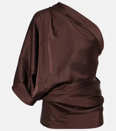Rick Owens Hollywood Charmeuse Asymmetric Top In Brown