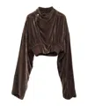 Rick Owens Velvet Zip-front Cropped Jacket In Brown