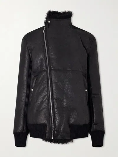 Rick Owens Hollywood Flight Shearling Jacket In Black