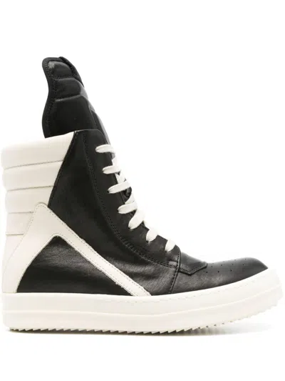 Rick Owens Geobasket Lace-up Leather High-top Trainers In Black Milk