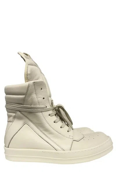Rick Owens Hollywood Geobasket Sneakers In White