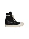Rick Owens Black High Top Sneakers With Oversized Laces In Leather In Black