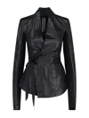 Rick Owens Modern Long Sleeve Jacket With Tie Waist In Black