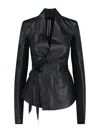 Rick Owens Modern Long Sleeve Jacket With Tie Waist In Black
