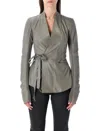Rick Owens Leather Jacket With Tie Waist And Long Sleeves In Brown