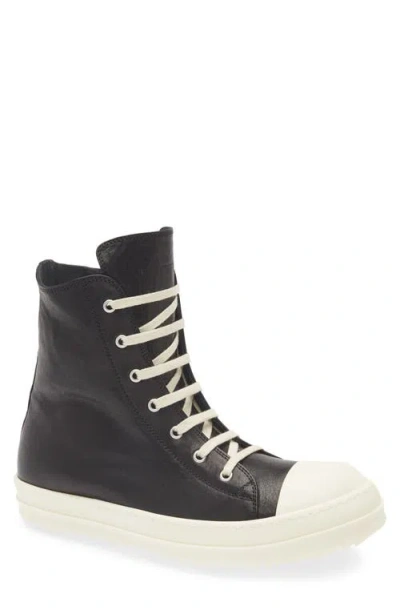 Rick Owens Leather Trainers In Black/milk/milk