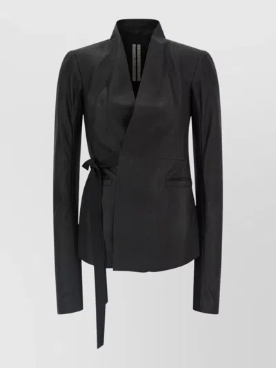 Rick Owens Hollywood Leather Jacket Belted Shawl Collar In Black