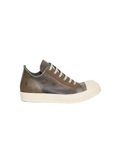Rick Owens Hollywood Leather Low Sneakers Dust And Milk In Green