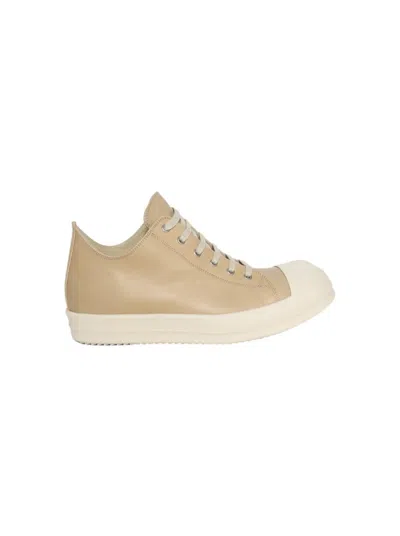 Rick Owens Hollywood Leather Low Sneakers Parchment And Milk In Neutrals