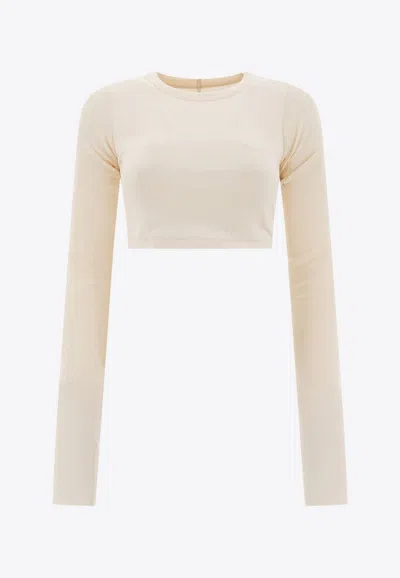 Rick Owens Hollywood Long-sleeved Cropped Top In Neutral