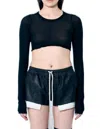 Rick Owens Hollywood Ls Crop T-shirt In Nero