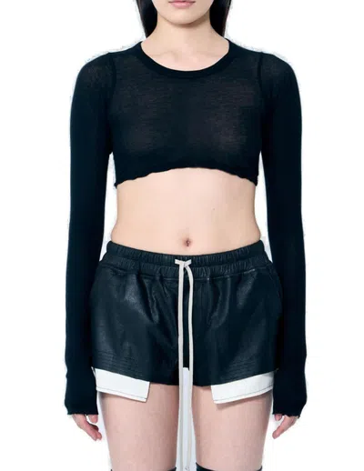 Rick Owens Hollywood Ls Crop T-shirt In Nero