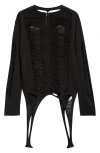 Rick Owens Hollywood Shredded Merino Wool Sweater In Black