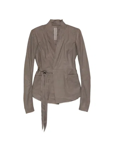 Rick Owens Hollywood Tie-fastening V-neck Jacket In Gray