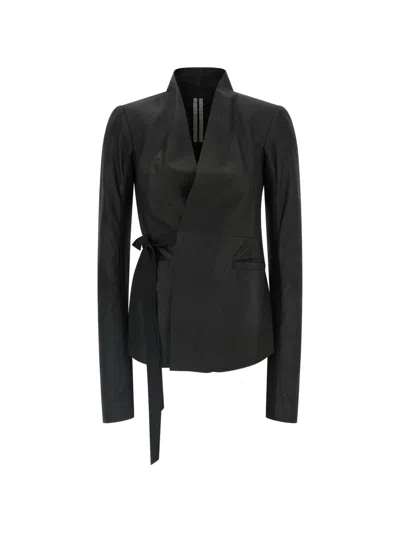 Rick Owens Hollywood Leather Jacket Belted Shawl Collar In Black