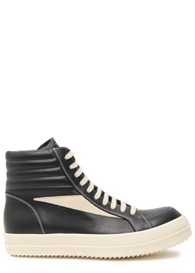 Rick Owens Hollywood Vintage Panelled Leather Hi-top Sneakers In Black