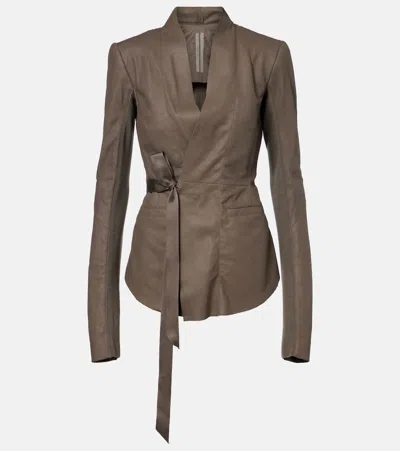 Rick Owens Hollywood Virgin Wool-trimmed Leather Blazer In Brown