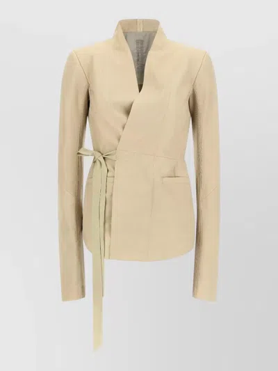 Rick Owens Hollywood Wrap Leather Jacket Tie Waist In Neutral