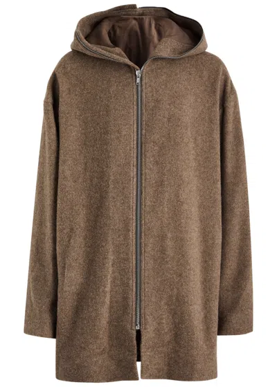 Rick Owens Hooded Brushed Wool Jacket In Brown