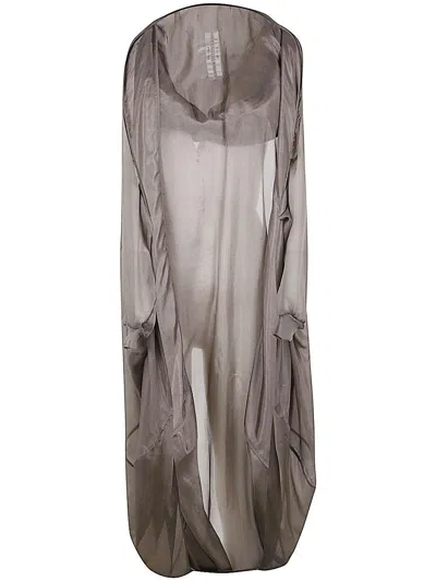 Rick Owens Hooded Bubble Sheer Cape In Grey