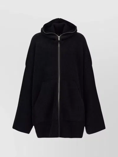 RICK OWENS HOODED CARDIGAN WITH RIBBED CUFFS AND HEM