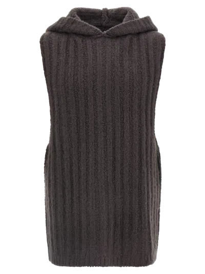 Rick Owens Hooded Cashmere Tank Top In Brown