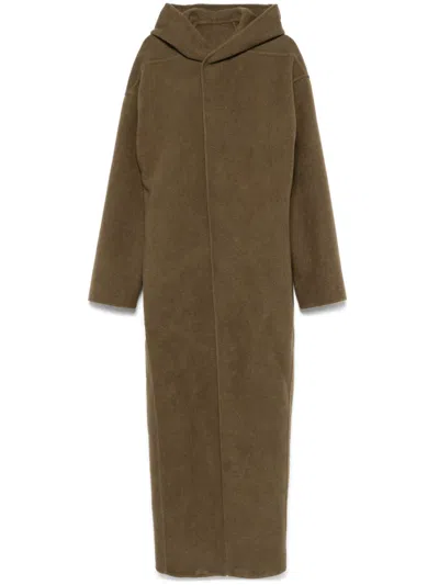 Rick Owens Hooded Coat In Green