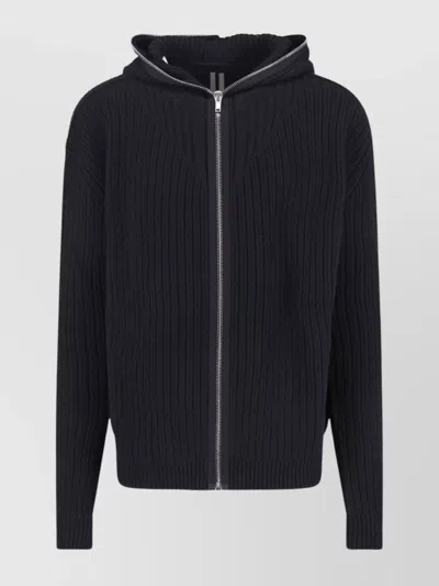 Rick Owens Hooded Crewneck Sweater Ribbed Texture In Multi