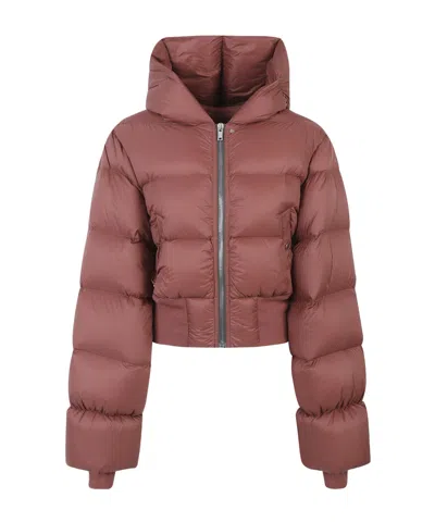 Rick Owens Hooded Cropped Jacket In Brown