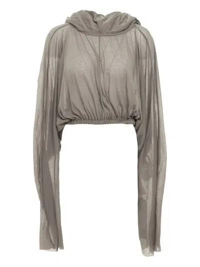 Rick Owens Hooded Cropped Top In Gray