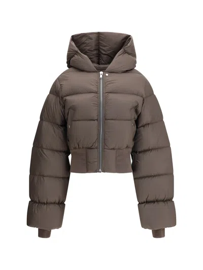 Rick Owens Hooded Down Jacket In Brown