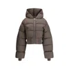Rick Owens Brown Down Jacket With Crop Design And Fixed Hood In Tech Fabric Woman In Brown