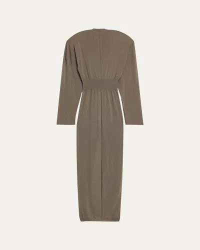 Rick Owens Hooded Draped Maxi Sweater Dress In Brown