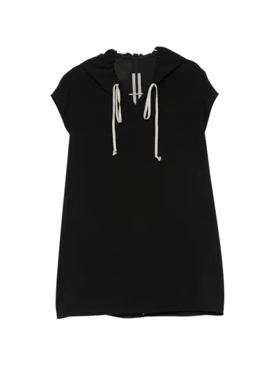 Rick Owens Hooded Drawstring-fastening Mini Dress In Black