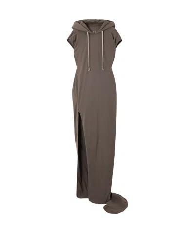 Rick Owens Edfu Hooded Cotton-jersey Maxi Dress In Brown