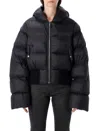 Rick Owens Black Down Jacket With Crop Design And Fixed Hood In Tech Fabric Woman