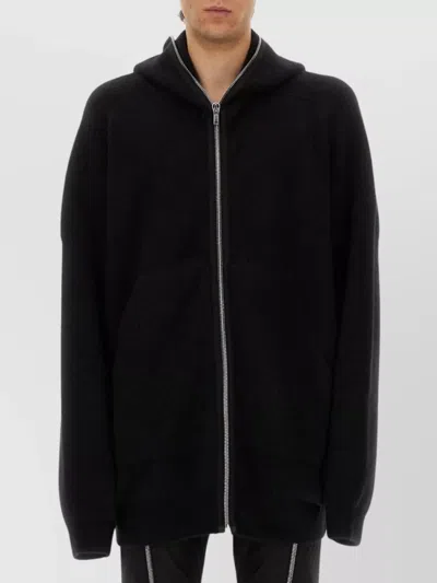 RICK OWENS HOODED KNIT SWEATER FEATURING RIBBED FINISH