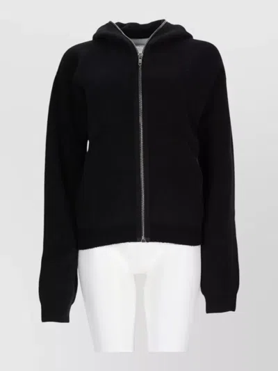 Rick Owens Front Zipper Hooded Alpaca-blend Knit Jacket In Black