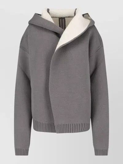 Rick Owens Hooded Knitwear Soft Texture Ribbed Cuffs In Gray