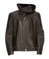 Rick Owens Hooded Leather Jacket In Black