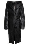 RICK OWENS HOODED LEATHER WRAP COAT