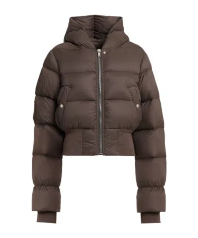 Rick Owens Hooded Light Nylon Down Bomber Jacket In Brown