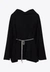 Rick Owens Hooded Tunic Mini Dress With Adjustable Waist In Black