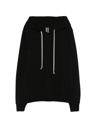 Rick Owens Hooded Sweatshirt Print Oversized Ribbed Cuffs In Black