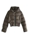Rick Owens Puffer Jacket With Hood And Ribbed Hem In Brown