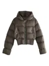 Rick Owens Puffer Jacket With Hood And Ribbed Hem In Gray