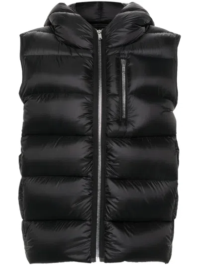 Rick Owens Hooded Quilted Down Gilet In Black
